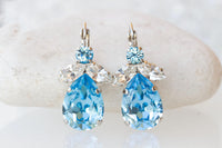 AQUAMARINE BLUE EARRINGS,Blue Drop Wedding Earrings, Light Blue Crystal Earrings, Blue Topaz Earrings For The Brides, Teardrop Bridal Gift