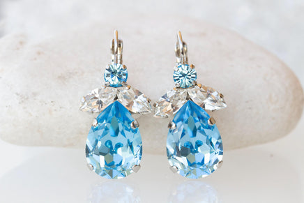 AQUAMARINE BLUE EARRINGS,Blue Drop Wedding Earrings, Light Blue Crystal Earrings, Blue Topaz Earrings For The Brides, Teardrop Bridal Gift