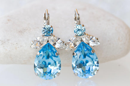 AQUAMARINE BLUE EARRINGS,Blue Drop Wedding Earrings, Light Blue Crystal Earrings, Blue Topaz Earrings For The Brides, Teardrop Bridal Gift