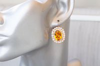 CITRINE BRIDAL EARRINGS, Orange Crystal Jewelry, Boho Drop Earrings, Bridesmaid Earrings Gift, Vintage Earrings, Light Honey Orange Earring