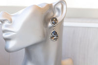 Smokey Grey Chandelier Earrings, Black Diamond Crystal Long Earrings, Teardrop earrings, Oxidized Antique Silver Night Stud drop earrings