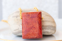 Coral Necklace, Big Gemstone Necklace, Statement Pendant With Chain, Red Coral Necklace, Unique Ooak necklace Gift For Her, Stylish necklace