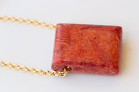 Coral Necklace, Big Gemstone Necklace, Statement Pendant With Chain, Red Coral Necklace, Unique Ooak necklace Gift For Her, Stylish necklace