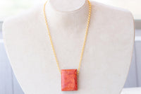 Coral Necklace, Big Gemstone Necklace, Statement Pendant With Chain, Red Coral Necklace, Unique Ooak necklace Gift For Her, Stylish necklace