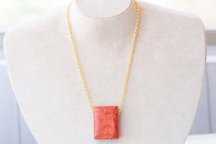 Coral Necklace, Big Gemstone Necklace, Statement Pendant With Chain, Red Coral Necklace, Unique Ooak necklace Gift For Her, Stylish necklace