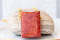 Coral Necklace, Big Gemstone Necklace, Statement Pendant With Chain, Red Coral Necklace, Unique Ooak necklace Gift For Her, Stylish necklace
