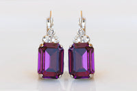 PURPLE Crystal Earrings, Purple Amethyst Rectangle Earrings, Classic Dark Purple Crystal Drop Earrings, Bridal Plum Minimalist Earrings Gift