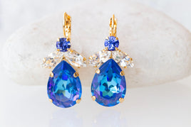 ROYAL BLUE EARRINGS, Blue Drop Wedding Earrings, Dark Blue Crystal Earrings, Blue Sapphire Earrings For The Brides,Capri Blue Bridal Earring