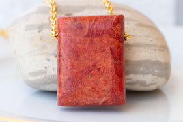 Coral Necklace, Big Gemstone Necklace, Statement Pendant With Chain, Red Coral Necklace, Unique Ooak necklace Gift For Her, Stylish necklace