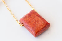Coral Necklace, Big Gemstone Necklace, Statement Pendant With Chain, Red Coral Necklace, Unique Ooak necklace Gift For Her, Stylish necklace