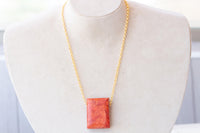 Coral Necklace, Big Gemstone Necklace, Statement Pendant With Chain, Red Coral Necklace, Unique Ooak necklace Gift For Her, Stylish necklace