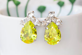 GREEN NEON EARRINGS, Green Yellow Large Stud Earrings, Christmas Gift For Her, Light Green Earrings, Vintage Style Earrings For Woman
