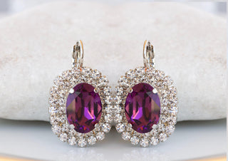 PURPLE BRIDAL EARRINGS, Amethyst Crystal Jewelry, Silver And Purple Drop Earrings, Bridesmaid Gift, Vintage Earrings, Dark Purple Earring