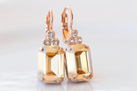 CHAMPAGNE Crystal Earrings, Gold Topaz Geometric Dainty Earrings, Rose Gold Brides Drop Earrings, Bridal Drop Minimalist Earrings Gift