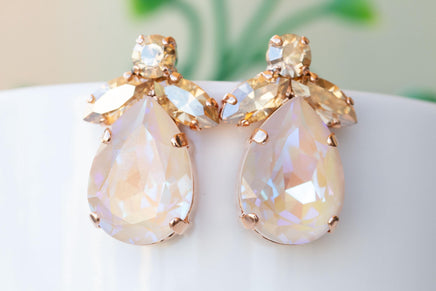 IVORY CHAMPAGNE EARRINGS, Ivory Nude Evening Large Stud Earrings, Wedding Beige Earrings, Light Gold Earrings For Bridal, Bridesmaid Gift