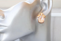 IVORY CHAMPAGNE EARRINGS, Ivory Nude Evening Large Stud Earrings, Wedding Beige Earrings, Light Gold Earrings For Bridal, Bridesmaid Gift