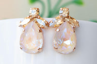 IVORY CHAMPAGNE EARRINGS, Ivory Nude Evening Large Stud Earrings, Wedding Beige Earrings, Light Gold Earrings For Bridal, Bridesmaid Gift