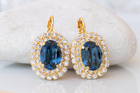 NAVY BLUE EARRINGS, Bridesmaid Earrings Gift, Dark Blue And Crystal Earrings, Fashion Jewelry, Blue Topaz Bridal Drop Earrings, Oval Earring
