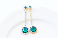 EMERALD EARRINGS, Bridesmaid Gift, Leverback Earrings, Crystal Woman Earrings, Green Gold Bridal Earrings, Vintage Unique Earrings