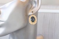 NAVY BLUE EARRINGS, Bridesmaid Earrings Gift, Dark Blue And Crystal Earrings, Fashion Jewelry, Blue Topaz Bridal Drop Earrings, Oval Earring