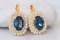 NAVY BLUE EARRINGS, Bridesmaid Earrings Gift, Dark Blue And Crystal Earrings, Fashion Jewelry, Blue Topaz Bridal Drop Earrings, Oval Earring