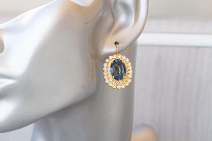 NAVY BLUE EARRINGS, Bridesmaid Earrings Gift, Dark Blue And Crystal Earrings, Fashion Jewelry, Blue Topaz Bridal Drop Earrings, Oval Earring