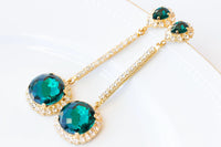EMERALD EARRINGS, Bridesmaid Gift, Leverback Earrings, Crystal Woman Earrings, Green Gold Bridal Earrings, Vintage Unique Earrings