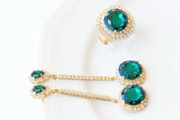 EMERALD EARRINGS, Bridesmaid Gift, Leverback Earrings, Crystal Woman Earrings, Green Gold Bridal Earrings, Vintage Unique Earrings