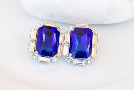 Royal Blue Earrings, Blue Bridal Earrings,Sapphire Blue Crystal Stud Earrings, Dark Blue Earrings, Bridesmaids Earrings, Capri Blue Earrings