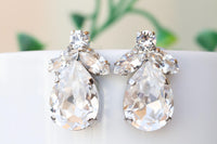 Crystal Bridal Earrings, Silver Wedding Earrings, Bridesmaid Earrings Gift, Vintage Style Earrings,Stud Teardrop Earrings,Clear White Studs