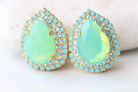 Mint And Turquoise Earrings, Gift For Wedding, Bridal Light Green Opal , Young Women Jewelry