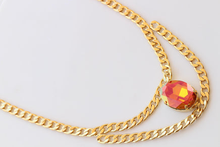 Orange Necklace: Astral Pink And Gold, Double Layers Choker, Statement Evening Jewelry