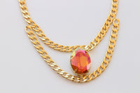 Orange Necklace: Astral Pink And Gold, Double Layers Choker, Statement Evening Jewelry