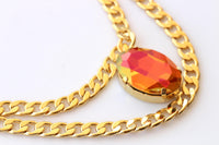 Orange Necklace: Astral Pink And Gold, Double Layers Choker, Statement Evening Jewelry