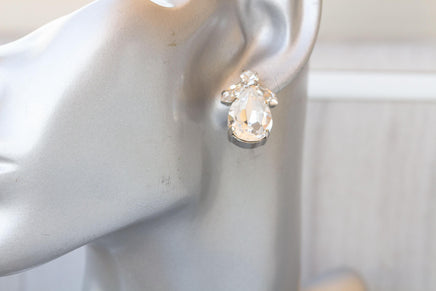Crystal Bridal Earrings, Silver Wedding Earrings, Bridesmaid Earrings Gift, Vintage Style Earrings,Stud Teardrop Earrings,Clear White Studs