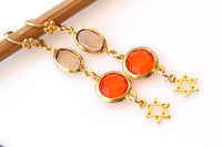 Star of David Long Dangle Earrings: Orange And Gold jewish jewelry, Passover gift for women, Judaica Charms Magen David