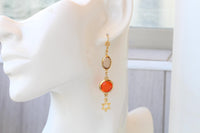 Star of David Long Dangle Earrings: Orange And Gold jewish jewelry, Passover gift for women, Judaica Charms Magen David