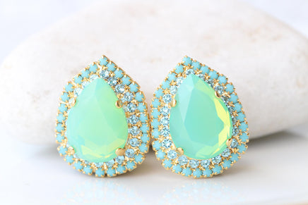 Mint And Turquoise Earrings, Gift For Wedding, Bridal Light Green Opal , Young Women Jewelry