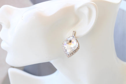 Opal Crystals Earrings: White Milk Bridal Jewelry, Large Statement Studs, Lemon Shaped