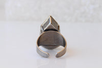 Crystal Cocktail Ring: Statement Big Antique Silver Adjustable Bridal Ring