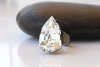 Crystal Cocktail Ring: Statement Big Antique Silver Adjustable Bridal Ring
