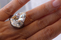 Crystal Cocktail Ring: Statement Big Antique Silver Adjustable Bridal Ring