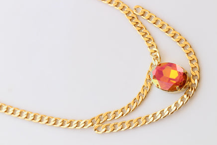 Orange Necklace: Astral Pink And Gold, Double Layers Choker, Statement Evening Jewelry