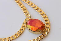 Orange Necklace: Astral Pink And Gold, Double Layers Choker, Statement Evening Jewelry