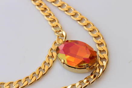 Orange Necklace: Astral Pink And Gold, Double Layers Choker, Statement Evening Jewelry