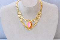 Orange Necklace: Astral Pink And Gold, Double Layers Choker, Statement Evening Jewelry