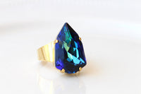 Crystal Cocktail Ring: Statement Big Antique Silver Adjustable Bridal Ring