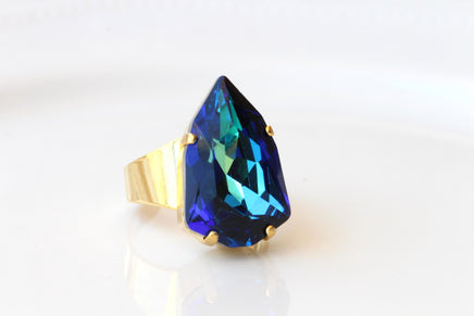 Crystal Cocktail Ring: Statement Big Antique Silver Adjustable Bridal Ring