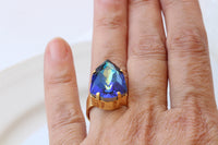 Crystal Cocktail Ring: Statement Big Antique Silver Adjustable Bridal Ring