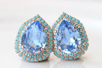 Light Sapphire Crystals Earrings: Blue Turquoise Teardrop Bridal Studs, Something Blue For The Brides